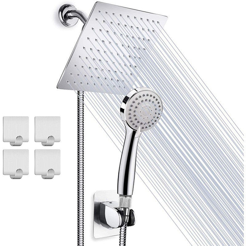 Classic Dual Shower Head Square Large Shower Head with Round Hand Shower Silver Clearhalo 'Bathroom Remodel & Bathroom Fixtures' 'Home Improvement' 'home_improvement' 'home_improvement_shower_heads' 'Shower Heads' 'shower_heads' 'Showers & Bathtubs Plumbing' 'Showers & Bathtubs' 7127799