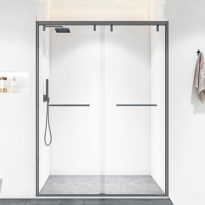 Bypass Semi Frameless Shower Door Tempered Glass Shower Door in Black 63"L x 79"H Door Seal Included Clearhalo 'Bathroom Remodel & Bathroom Fixtures' 'Home Improvement' 'home_improvement' 'home_improvement_shower_tub_doors' 'Shower and Tub Doors' 'shower_tub_doors' 'Showers & Bathtubs' 7128068
