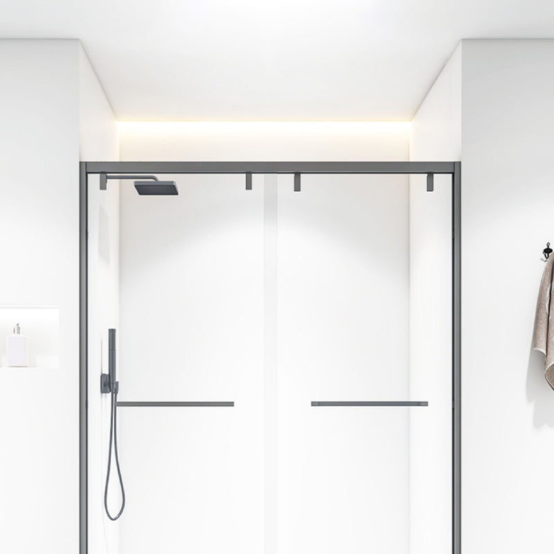 Bypass Semi Frameless Shower Door Tempered Glass Shower Door in Black Clearhalo 'Bathroom Remodel & Bathroom Fixtures' 'Home Improvement' 'home_improvement' 'home_improvement_shower_tub_doors' 'Shower and Tub Doors' 'shower_tub_doors' 'Showers & Bathtubs' 7128070