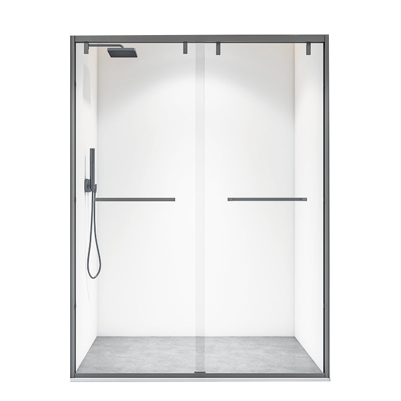 Bypass Semi Frameless Shower Door Tempered Glass Shower Door in Black Clearhalo 'Bathroom Remodel & Bathroom Fixtures' 'Home Improvement' 'home_improvement' 'home_improvement_shower_tub_doors' 'Shower and Tub Doors' 'shower_tub_doors' 'Showers & Bathtubs' 7128072