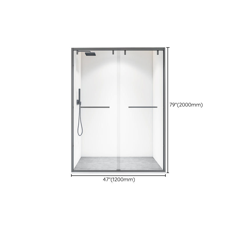 Bypass Semi Frameless Shower Door Tempered Glass Shower Door in Black Clearhalo 'Bathroom Remodel & Bathroom Fixtures' 'Home Improvement' 'home_improvement' 'home_improvement_shower_tub_doors' 'Shower and Tub Doors' 'shower_tub_doors' 'Showers & Bathtubs' 7128084