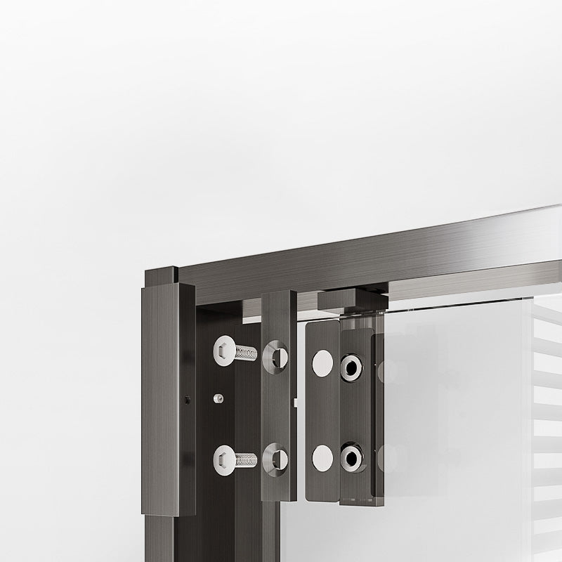 Black Full Frame One-line Pivot Door, Tempered Glass Shower Door Clearhalo 'Bathroom Remodel & Bathroom Fixtures' 'Home Improvement' 'home_improvement' 'home_improvement_shower_tub_doors' 'Shower and Tub Doors' 'shower_tub_doors' 'Showers & Bathtubs' 7128093