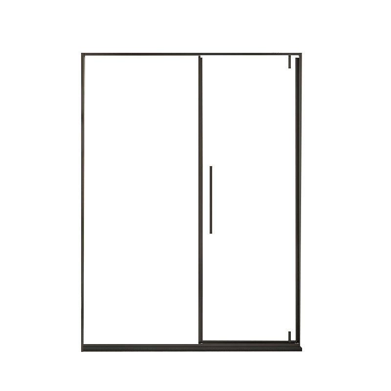 Black Full Frame One-line Pivot Door, Tempered Glass Shower Door Clearhalo 'Bathroom Remodel & Bathroom Fixtures' 'Home Improvement' 'home_improvement' 'home_improvement_shower_tub_doors' 'Shower and Tub Doors' 'shower_tub_doors' 'Showers & Bathtubs' 7128095