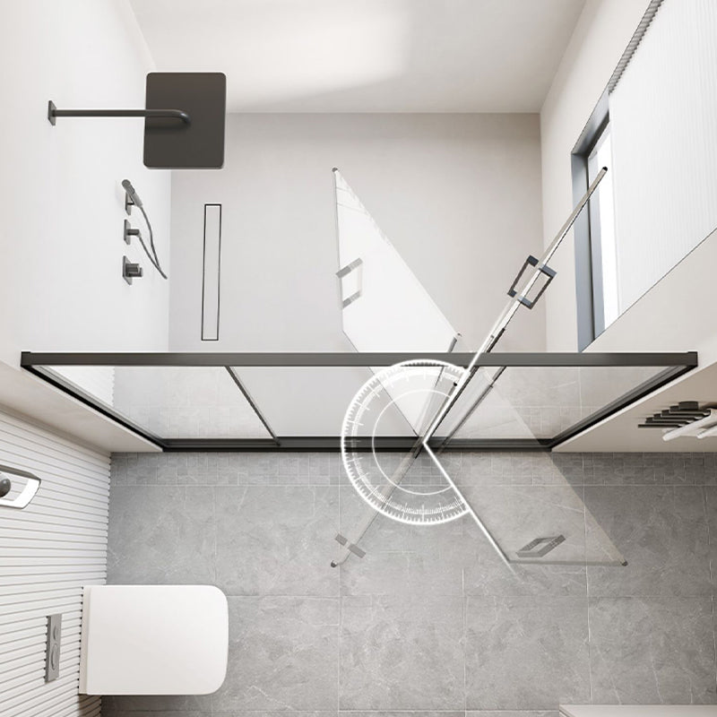 Black Full Frame One-line Pivot Door, Tempered Glass Shower Door Clearhalo 'Bathroom Remodel & Bathroom Fixtures' 'Home Improvement' 'home_improvement' 'home_improvement_shower_tub_doors' 'Shower and Tub Doors' 'shower_tub_doors' 'Showers & Bathtubs' 7128096