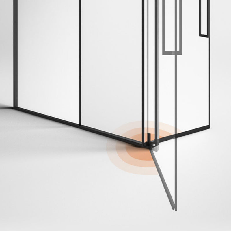 Black Full Frame One-line Pivot Door, Tempered Glass Shower Door Clearhalo 'Bathroom Remodel & Bathroom Fixtures' 'Home Improvement' 'home_improvement' 'home_improvement_shower_tub_doors' 'Shower and Tub Doors' 'shower_tub_doors' 'Showers & Bathtubs' 7128098