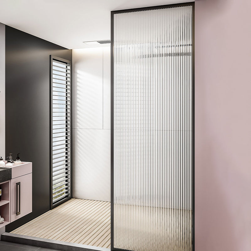 Black Full Frame One-shaped Fixed Semi-partition Shower Screen Clearhalo 'Bathroom Remodel & Bathroom Fixtures' 'Home Improvement' 'home_improvement' 'home_improvement_shower_tub_doors' 'Shower and Tub Doors' 'shower_tub_doors' 'Showers & Bathtubs' 7128128