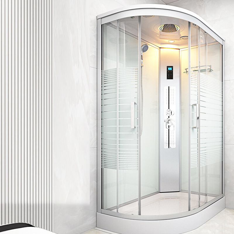 Striped Tempered Glass Shower Stall Framed Shower Stall with Rain Shower Clearhalo 'Bathroom Remodel & Bathroom Fixtures' 'Home Improvement' 'home_improvement' 'home_improvement_shower_stalls_enclosures' 'Shower Stalls & Enclosures' 'shower_stalls_enclosures' 'Showers & Bathtubs' 7128573