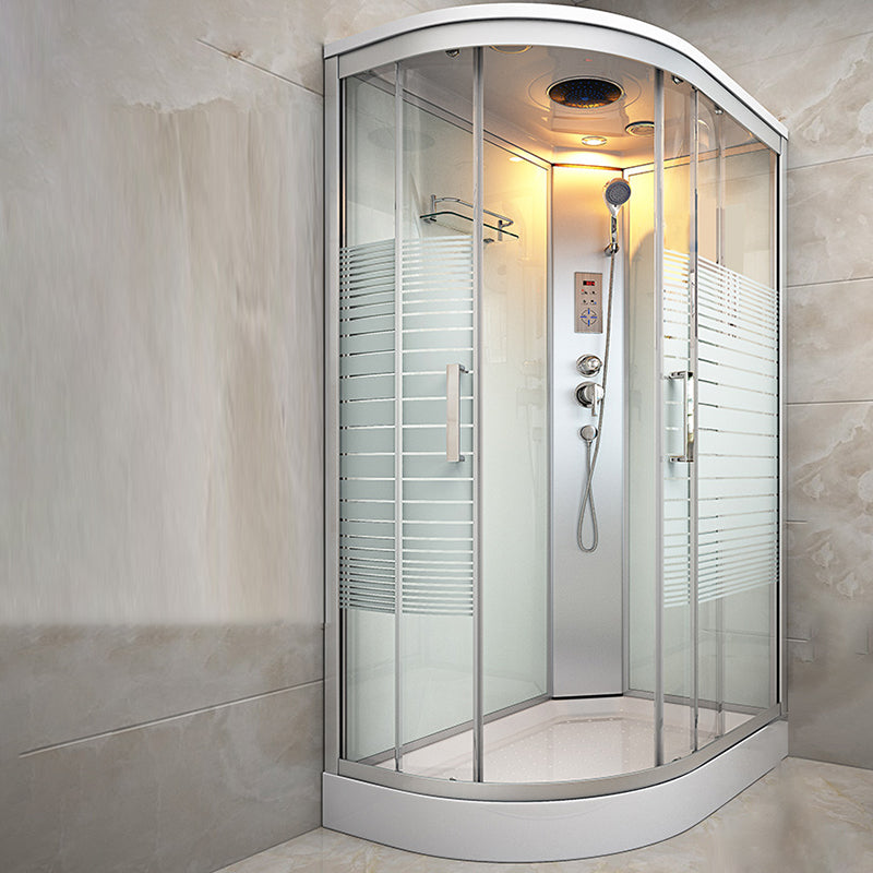 Striped Tempered Glass Shower Stall Framed Shower Stall with Rain Shower Clearhalo 'Bathroom Remodel & Bathroom Fixtures' 'Home Improvement' 'home_improvement' 'home_improvement_shower_stalls_enclosures' 'Shower Stalls & Enclosures' 'shower_stalls_enclosures' 'Showers & Bathtubs' 7128574