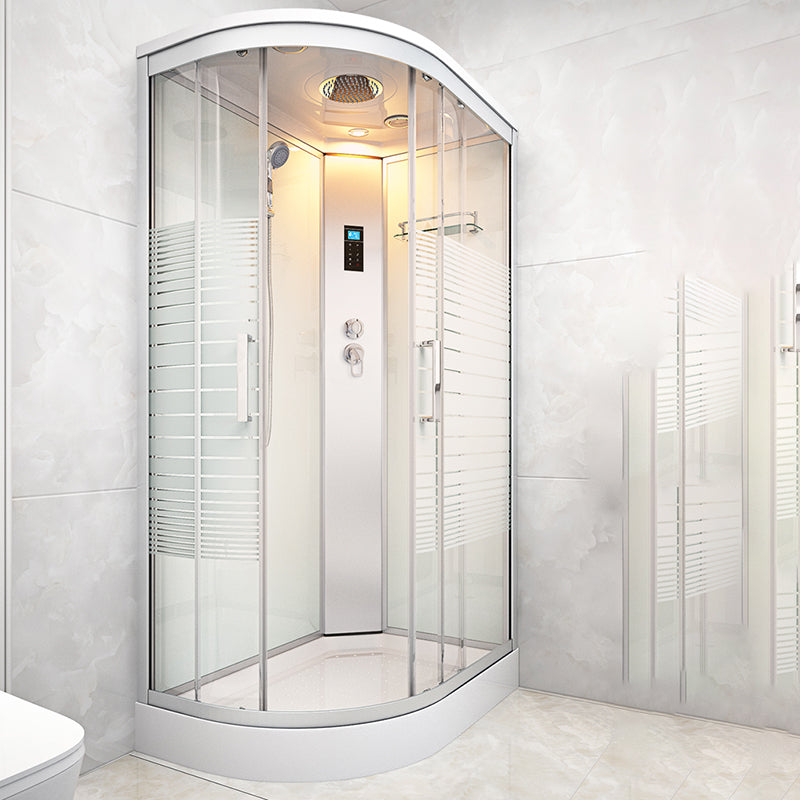 Striped Tempered Glass Shower Stall Framed Shower Stall with Rain Shower Clearhalo 'Bathroom Remodel & Bathroom Fixtures' 'Home Improvement' 'home_improvement' 'home_improvement_shower_stalls_enclosures' 'Shower Stalls & Enclosures' 'shower_stalls_enclosures' 'Showers & Bathtubs' 7128575