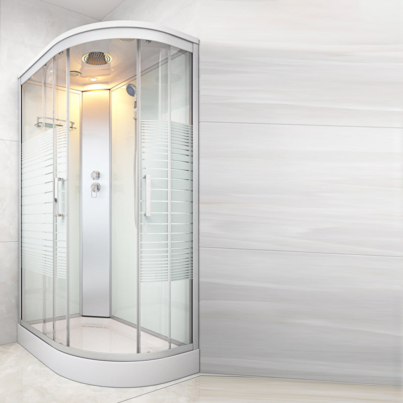 Striped Tempered Glass Shower Stall Framed Shower Stall with Rain Shower Clearhalo 'Bathroom Remodel & Bathroom Fixtures' 'Home Improvement' 'home_improvement' 'home_improvement_shower_stalls_enclosures' 'Shower Stalls & Enclosures' 'shower_stalls_enclosures' 'Showers & Bathtubs' 7128583