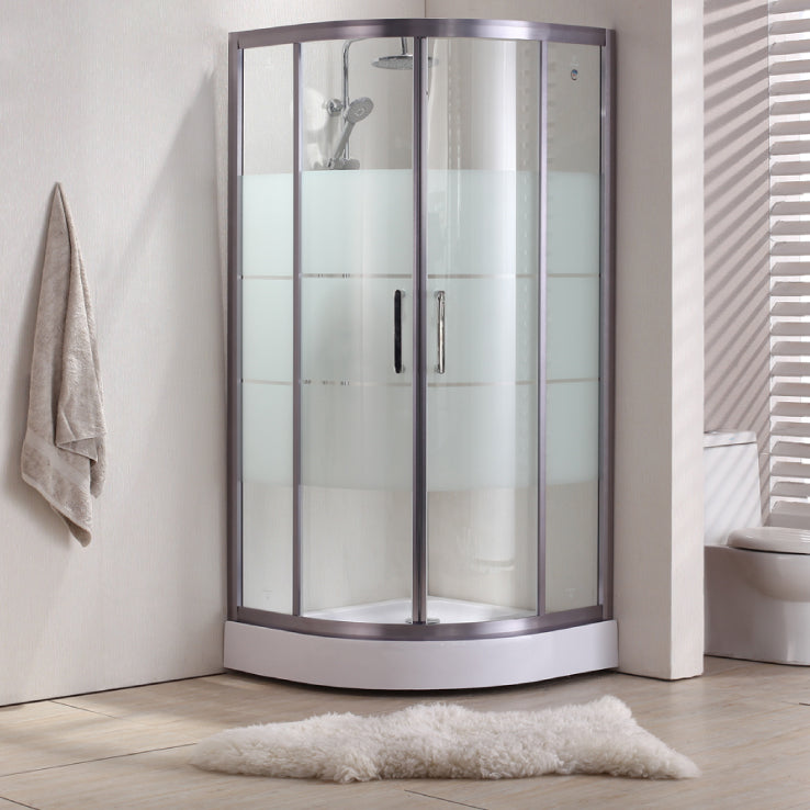 Round Shower Kit Double Sliding Tempered Glass Shower Enclosure Clearhalo 'Bathroom Remodel & Bathroom Fixtures' 'Home Improvement' 'home_improvement' 'home_improvement_shower_stalls_enclosures' 'Shower Stalls & Enclosures' 'shower_stalls_enclosures' 'Showers & Bathtubs' 7128607