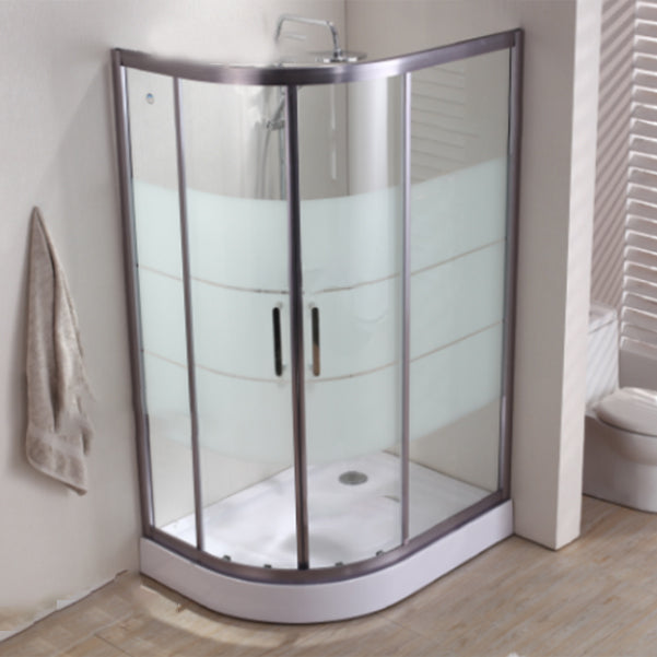 Round Shower Kit Double Sliding Tempered Glass Shower Enclosure Clearhalo 'Bathroom Remodel & Bathroom Fixtures' 'Home Improvement' 'home_improvement' 'home_improvement_shower_stalls_enclosures' 'Shower Stalls & Enclosures' 'shower_stalls_enclosures' 'Showers & Bathtubs' 7128608