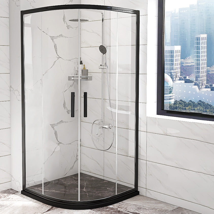 Semi-Frameless Double Sliding Shower Enclosure with Double Handles Clearhalo 'Bathroom Remodel & Bathroom Fixtures' 'Home Improvement' 'home_improvement' 'home_improvement_shower_stalls_enclosures' 'Shower Stalls & Enclosures' 'shower_stalls_enclosures' 'Showers & Bathtubs' 7128637