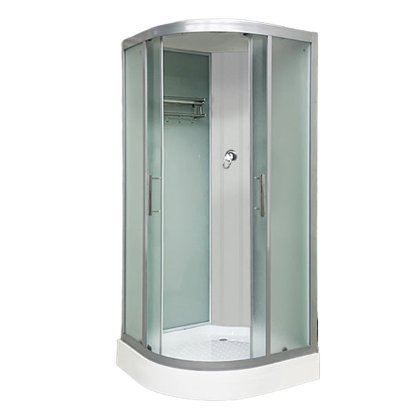 Double Sliding Rounded Shower Stall Frosted Tempered Glass Shower Kit Design 1 Clearhalo 'Bathroom Remodel & Bathroom Fixtures' 'Home Improvement' 'home_improvement' 'home_improvement_shower_stalls_enclosures' 'Shower Stalls & Enclosures' 'shower_stalls_enclosures' 'Showers & Bathtubs' 7128657