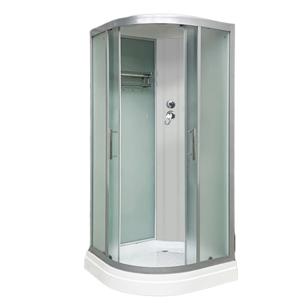 Double Sliding Rounded Shower Stall Frosted Tempered Glass Shower Kit Design 2 Clearhalo 'Bathroom Remodel & Bathroom Fixtures' 'Home Improvement' 'home_improvement' 'home_improvement_shower_stalls_enclosures' 'Shower Stalls & Enclosures' 'shower_stalls_enclosures' 'Showers & Bathtubs' 7128658