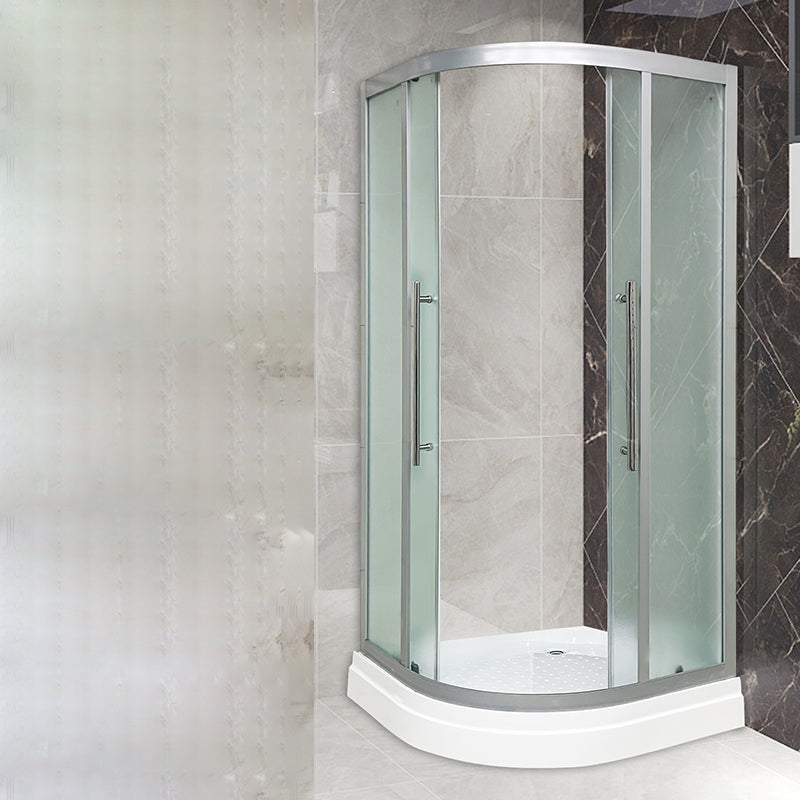 Double Sliding Rounded Shower Stall Frosted Tempered Glass Shower Kit Clearhalo 'Bathroom Remodel & Bathroom Fixtures' 'Home Improvement' 'home_improvement' 'home_improvement_shower_stalls_enclosures' 'Shower Stalls & Enclosures' 'shower_stalls_enclosures' 'Showers & Bathtubs' 7128659