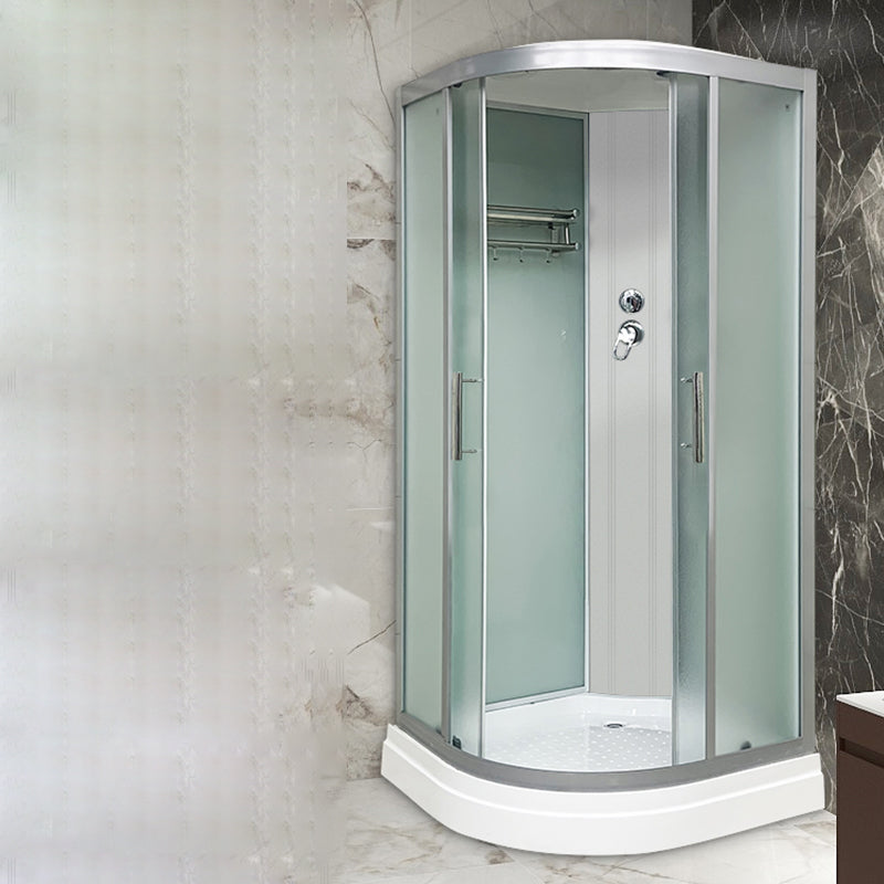 Double Sliding Rounded Shower Stall Frosted Tempered Glass Shower Kit Clearhalo 'Bathroom Remodel & Bathroom Fixtures' 'Home Improvement' 'home_improvement' 'home_improvement_shower_stalls_enclosures' 'Shower Stalls & Enclosures' 'shower_stalls_enclosures' 'Showers & Bathtubs' 7128661