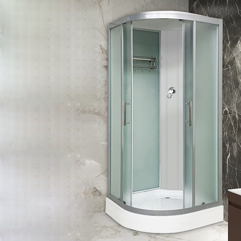 Double Sliding Rounded Shower Stall Frosted Tempered Glass Shower Kit Clearhalo 'Bathroom Remodel & Bathroom Fixtures' 'Home Improvement' 'home_improvement' 'home_improvement_shower_stalls_enclosures' 'Shower Stalls & Enclosures' 'shower_stalls_enclosures' 'Showers & Bathtubs' 7128662