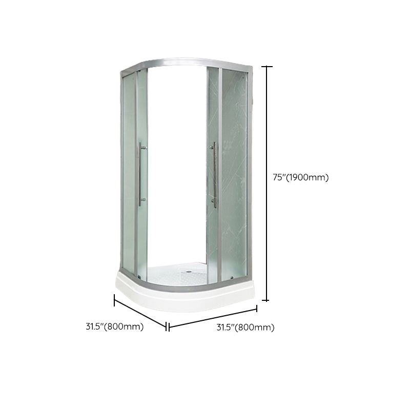 Double Sliding Rounded Shower Stall Frosted Tempered Glass Shower Kit Clearhalo 'Bathroom Remodel & Bathroom Fixtures' 'Home Improvement' 'home_improvement' 'home_improvement_shower_stalls_enclosures' 'Shower Stalls & Enclosures' 'shower_stalls_enclosures' 'Showers & Bathtubs' 7128671