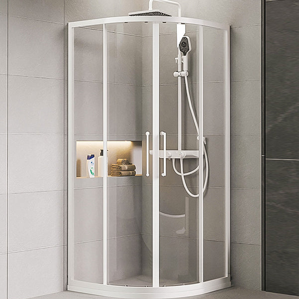 Framed Double Sliding Shower Enclosure Round Shower Enclosure White Clearhalo 'Bathroom Remodel & Bathroom Fixtures' 'Home Improvement' 'home_improvement' 'home_improvement_shower_stalls_enclosures' 'Shower Stalls & Enclosures' 'shower_stalls_enclosures' 'Showers & Bathtubs' 7128703