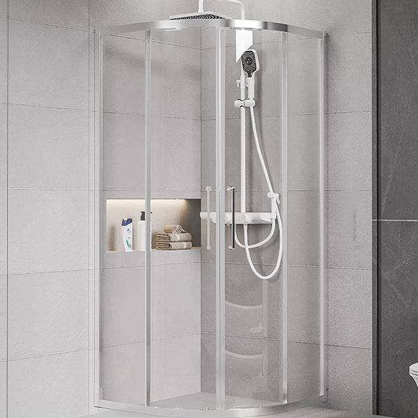 Framed Double Sliding Shower Enclosure Round Shower Enclosure Silver Clearhalo 'Bathroom Remodel & Bathroom Fixtures' 'Home Improvement' 'home_improvement' 'home_improvement_shower_stalls_enclosures' 'Shower Stalls & Enclosures' 'shower_stalls_enclosures' 'Showers & Bathtubs' 7128704