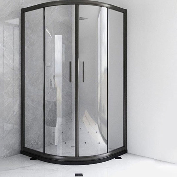 Round 8mm Tempered Shower Enclosure with Fixed Panel and Double Handles Black Clearhalo 'Bathroom Remodel & Bathroom Fixtures' 'Home Improvement' 'home_improvement' 'home_improvement_shower_stalls_enclosures' 'Shower Stalls & Enclosures' 'shower_stalls_enclosures' 'Showers & Bathtubs' 7128725