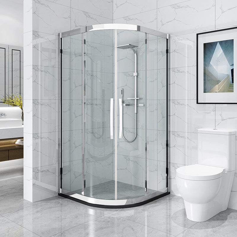 Round 8mm Tempered Shower Enclosure with Fixed Panel and Double Handles Clearhalo 'Bathroom Remodel & Bathroom Fixtures' 'Home Improvement' 'home_improvement' 'home_improvement_shower_stalls_enclosures' 'Shower Stalls & Enclosures' 'shower_stalls_enclosures' 'Showers & Bathtubs' 7128726