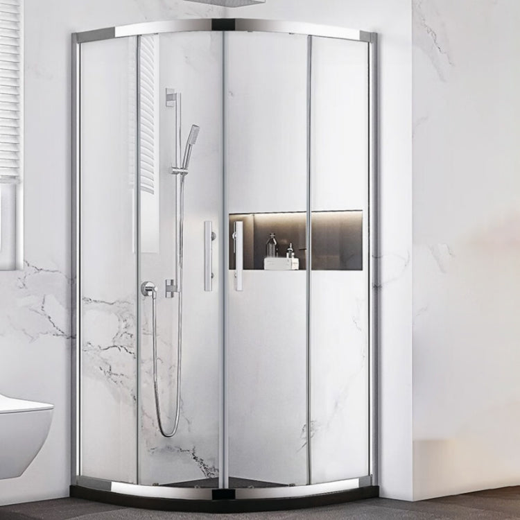 Stainless Steel Frame Tempered Shower Enclosure Round Double Sliding Shower Stall Clearhalo 'Bathroom Remodel & Bathroom Fixtures' 'Home Improvement' 'home_improvement' 'home_improvement_shower_stalls_enclosures' 'Shower Stalls & Enclosures' 'shower_stalls_enclosures' 'Showers & Bathtubs' 7128808