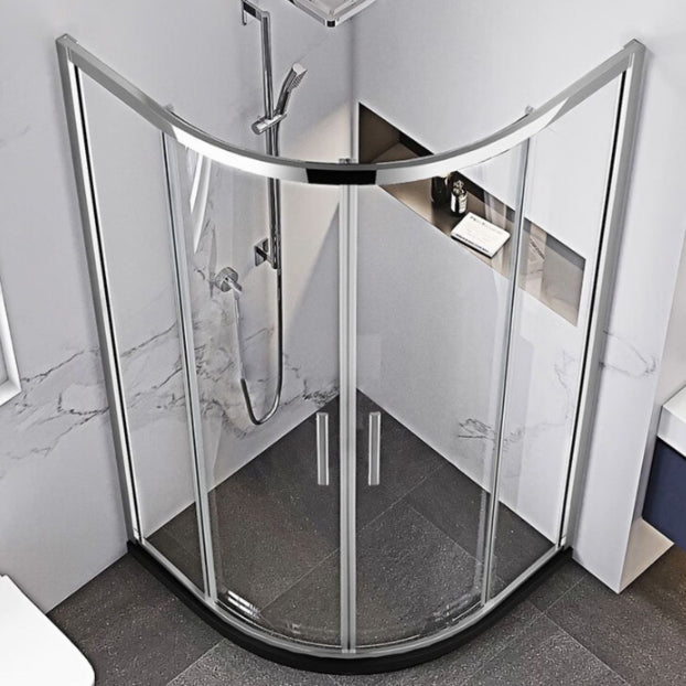 Stainless Steel Frame Tempered Shower Enclosure Round Double Sliding Shower Stall Clearhalo 'Bathroom Remodel & Bathroom Fixtures' 'Home Improvement' 'home_improvement' 'home_improvement_shower_stalls_enclosures' 'Shower Stalls & Enclosures' 'shower_stalls_enclosures' 'Showers & Bathtubs' 7128810