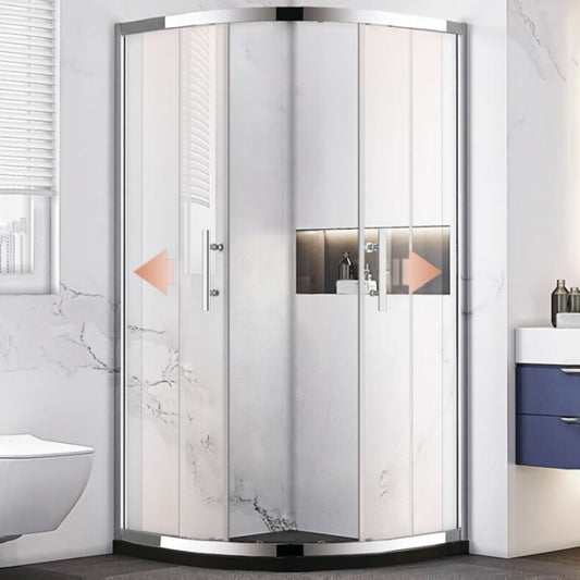 Stainless Steel Frame Tempered Shower Enclosure Round Double Sliding Shower Stall Clearhalo 'Bathroom Remodel & Bathroom Fixtures' 'Home Improvement' 'home_improvement' 'home_improvement_shower_stalls_enclosures' 'Shower Stalls & Enclosures' 'shower_stalls_enclosures' 'Showers & Bathtubs' 7128811