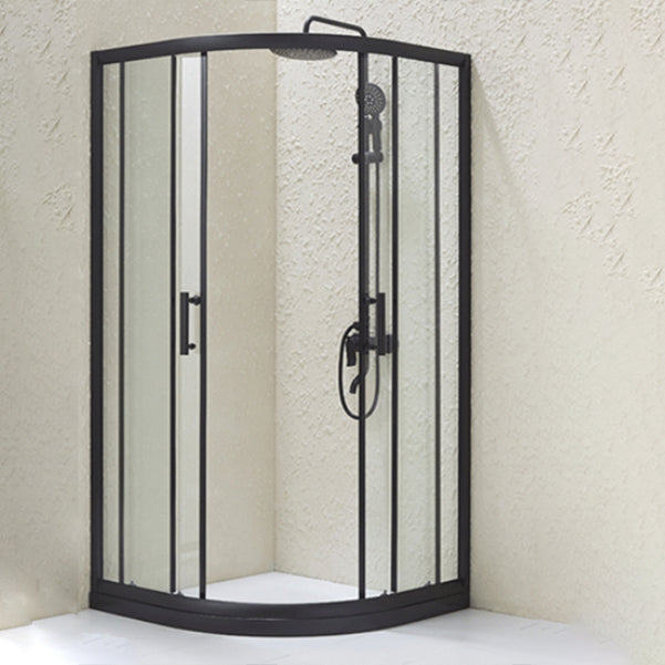 Black Framed Shower Kit Double Sliding Rounded Shower Kit with 2 Door Handle Clearhalo 'Bathroom Remodel & Bathroom Fixtures' 'Home Improvement' 'home_improvement' 'home_improvement_shower_stalls_enclosures' 'Shower Stalls & Enclosures' 'shower_stalls_enclosures' 'Showers & Bathtubs' 7128836