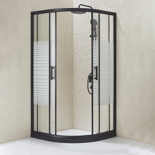 Black Framed Shower Kit Double Sliding Rounded Shower Kit with 2 Door Handle Clearhalo 'Bathroom Remodel & Bathroom Fixtures' 'Home Improvement' 'home_improvement' 'home_improvement_shower_stalls_enclosures' 'Shower Stalls & Enclosures' 'shower_stalls_enclosures' 'Showers & Bathtubs' 7128837