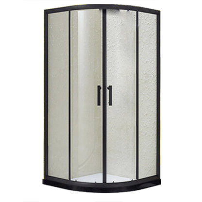 Black Framed Shower Kit Double Sliding Rounded Shower Kit with 2 Door Handle Clear Glass Clearhalo 'Bathroom Remodel & Bathroom Fixtures' 'Home Improvement' 'home_improvement' 'home_improvement_shower_stalls_enclosures' 'Shower Stalls & Enclosures' 'shower_stalls_enclosures' 'Showers & Bathtubs' 7128838