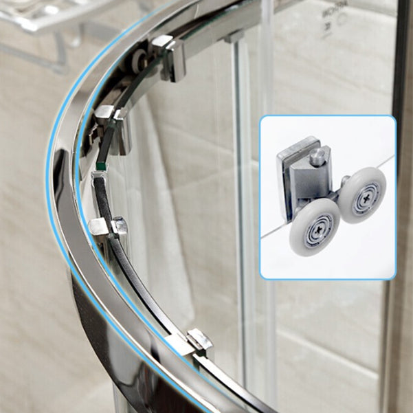 Round Tempered Shower Enclosure Double Sliding Corner Shower Kit with Header Clearhalo 'Bathroom Remodel & Bathroom Fixtures' 'Home Improvement' 'home_improvement' 'home_improvement_shower_stalls_enclosures' 'Shower Stalls & Enclosures' 'shower_stalls_enclosures' 'Showers & Bathtubs' 7128850