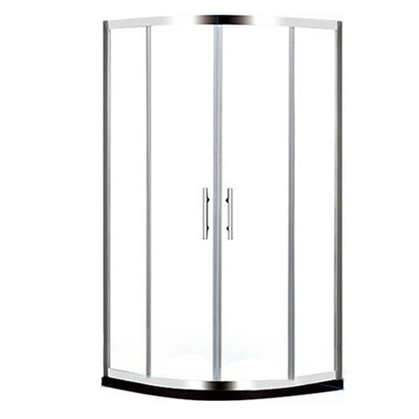 Round Tempered Shower Enclosure Double Sliding Corner Shower Kit with Header 47.2"L x 47.2"W x 76.8"H Clearhalo 'Bathroom Remodel & Bathroom Fixtures' 'Home Improvement' 'home_improvement' 'home_improvement_shower_stalls_enclosures' 'Shower Stalls & Enclosures' 'shower_stalls_enclosures' 'Showers & Bathtubs' 7128851