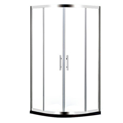 Round Tempered Shower Enclosure Double Sliding Corner Shower Kit with Header 47.2"L x 47.2"W x 76.8"H Clearhalo 'Bathroom Remodel & Bathroom Fixtures' 'Home Improvement' 'home_improvement' 'home_improvement_shower_stalls_enclosures' 'Shower Stalls & Enclosures' 'shower_stalls_enclosures' 'Showers & Bathtubs' 7128851