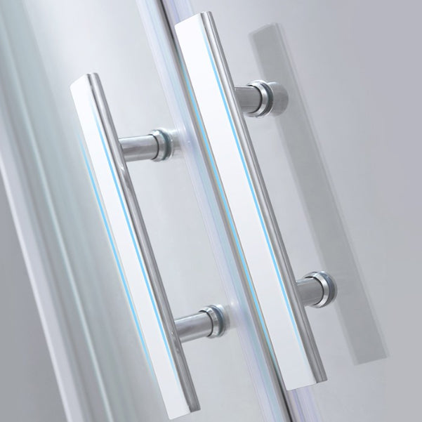 Round Tempered Shower Enclosure Double Sliding Corner Shower Kit with Header Clearhalo 'Bathroom Remodel & Bathroom Fixtures' 'Home Improvement' 'home_improvement' 'home_improvement_shower_stalls_enclosures' 'Shower Stalls & Enclosures' 'shower_stalls_enclosures' 'Showers & Bathtubs' 7128852