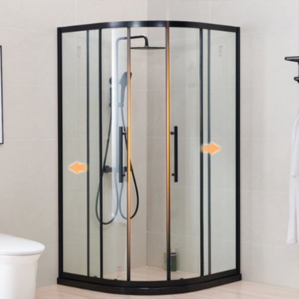 Round Framed Double Sliding Shower Enclosure with Fixed Panel Clearhalo 'Bathroom Remodel & Bathroom Fixtures' 'Home Improvement' 'home_improvement' 'home_improvement_shower_stalls_enclosures' 'Shower Stalls & Enclosures' 'shower_stalls_enclosures' 'Showers & Bathtubs' 7128874