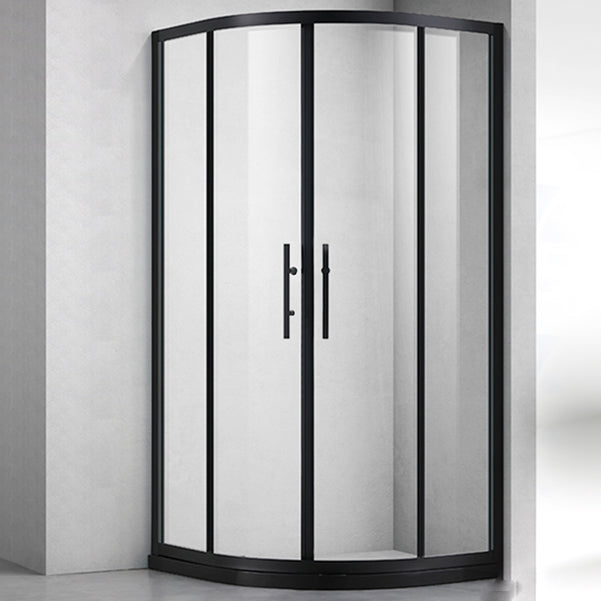 Round Framed Double Sliding Shower Enclosure with Fixed Panel Clearhalo 'Bathroom Remodel & Bathroom Fixtures' 'Home Improvement' 'home_improvement' 'home_improvement_shower_stalls_enclosures' 'Shower Stalls & Enclosures' 'shower_stalls_enclosures' 'Showers & Bathtubs' 7128875