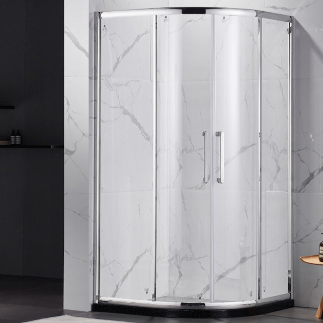 Double Sliding Round Shower Enclosure Clear Corner Tempered Shower Kit Silver Clearhalo 'Bathroom Remodel & Bathroom Fixtures' 'Home Improvement' 'home_improvement' 'home_improvement_shower_stalls_enclosures' 'Shower Stalls & Enclosures' 'shower_stalls_enclosures' 'Showers & Bathtubs' 7128902