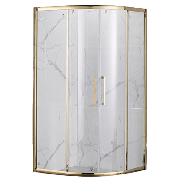 Double Sliding Round Shower Enclosure Clear Corner Tempered Shower Kit Gold Clearhalo 'Bathroom Remodel & Bathroom Fixtures' 'Home Improvement' 'home_improvement' 'home_improvement_shower_stalls_enclosures' 'Shower Stalls & Enclosures' 'shower_stalls_enclosures' 'Showers & Bathtubs' 7128904