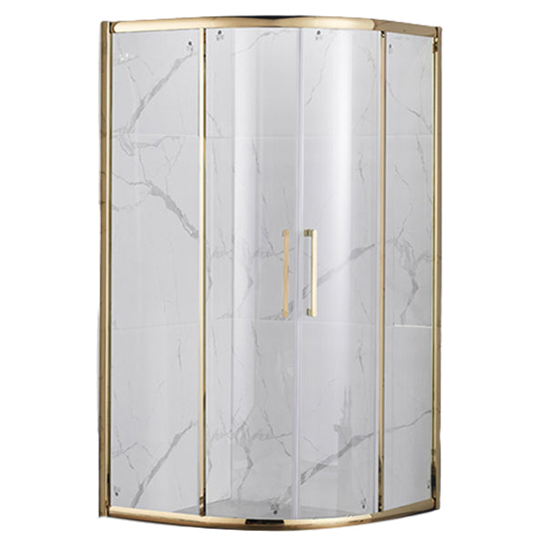 Double Sliding Round Shower Enclosure Clear Corner Tempered Shower Kit Gold Clearhalo 'Bathroom Remodel & Bathroom Fixtures' 'Home Improvement' 'home_improvement' 'home_improvement_shower_stalls_enclosures' 'Shower Stalls & Enclosures' 'shower_stalls_enclosures' 'Showers & Bathtubs' 7128904