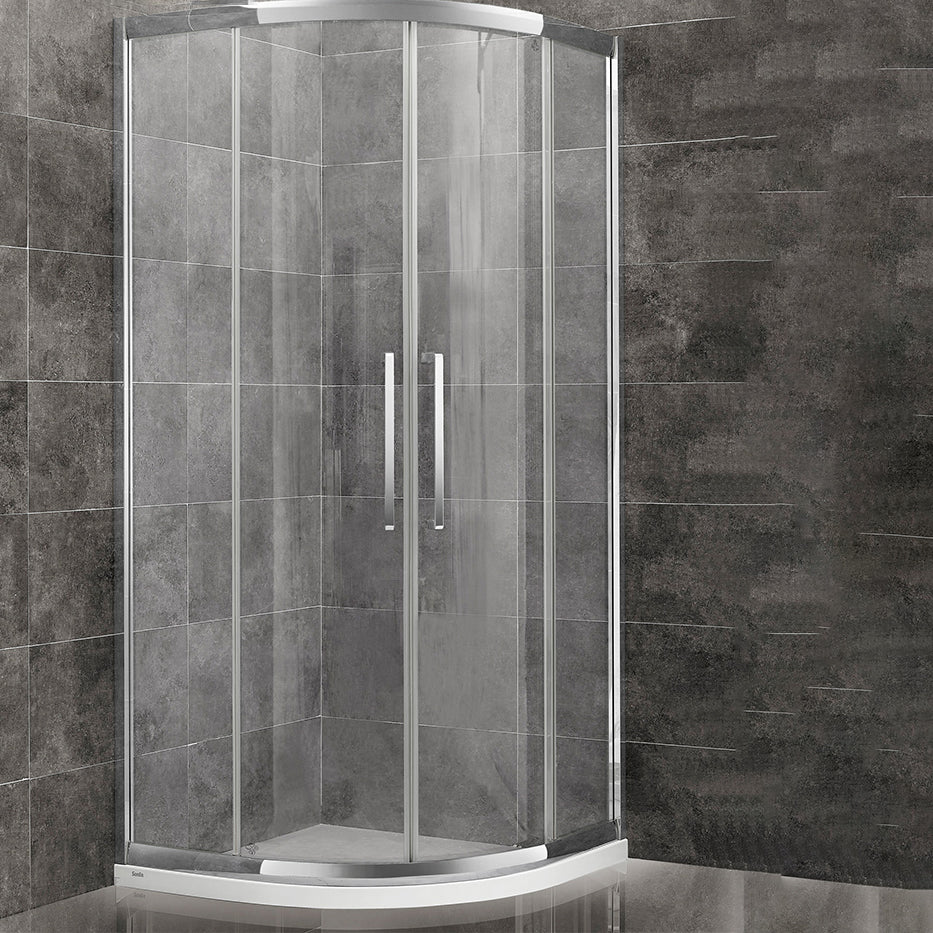 Framed Double Sliding Shower Enclosure Tempered Glass Shower Enclosure Silver Clearhalo 'Bathroom Remodel & Bathroom Fixtures' 'Home Improvement' 'home_improvement' 'home_improvement_shower_stalls_enclosures' 'Shower Stalls & Enclosures' 'shower_stalls_enclosures' 'Showers & Bathtubs' 7128933