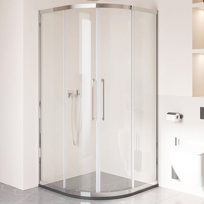 Framed Double Sliding Shower Stall Tempered Glass Shower Stall 31.5"L x 31.5"W x 79"H Silver Clearhalo 'Bathroom Remodel & Bathroom Fixtures' 'Home Improvement' 'home_improvement' 'home_improvement_shower_stalls_enclosures' 'Shower Stalls & Enclosures' 'shower_stalls_enclosures' 'Showers & Bathtubs' 7128956