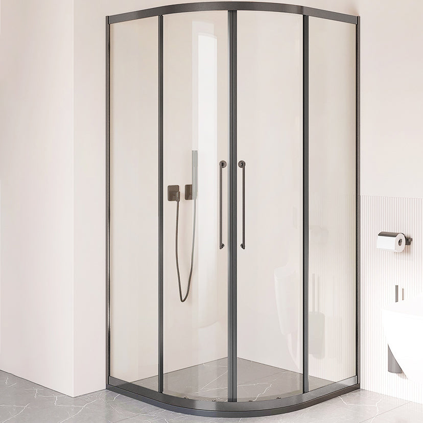 Framed Double Sliding Shower Stall Tempered Glass Shower Stall Black Clearhalo 'Bathroom Remodel & Bathroom Fixtures' 'Home Improvement' 'home_improvement' 'home_improvement_shower_stalls_enclosures' 'Shower Stalls & Enclosures' 'shower_stalls_enclosures' 'Showers & Bathtubs' 7128957
