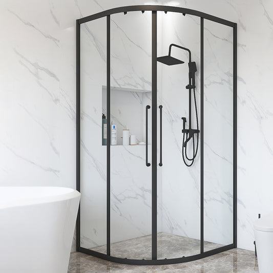 Matt Black Rounded Shower Stall Framed Clear Shower Enclosure Clearhalo 'Bathroom Remodel & Bathroom Fixtures' 'Home Improvement' 'home_improvement' 'home_improvement_shower_stalls_enclosures' 'Shower Stalls & Enclosures' 'shower_stalls_enclosures' 'Showers & Bathtubs' 7128973
