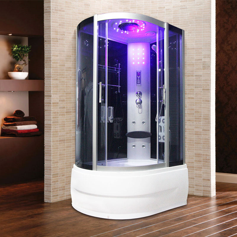 Round Double Sliding Tub & Shower Kit Corner Tempered Glass Tub & Shower Kit 43"L x 31"W x 85"H Left Black Clearhalo 'Bathroom Remodel & Bathroom Fixtures' 'Home Improvement' 'home_improvement' 'home_improvement_shower_stalls_enclosures' 'Shower Stalls & Enclosures' 'shower_stalls_enclosures' 'Showers & Bathtubs' 7128982