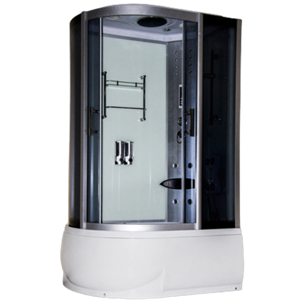 Round Double Sliding Tub & Shower Kit Corner Tempered Glass Tub & Shower Kit 47.2"L x 31.5"W x 84.6"H Left Black White Clearhalo 'Bathroom Remodel & Bathroom Fixtures' 'Home Improvement' 'home_improvement' 'home_improvement_shower_stalls_enclosures' 'Shower Stalls & Enclosures' 'shower_stalls_enclosures' 'Showers & Bathtubs' 7128990