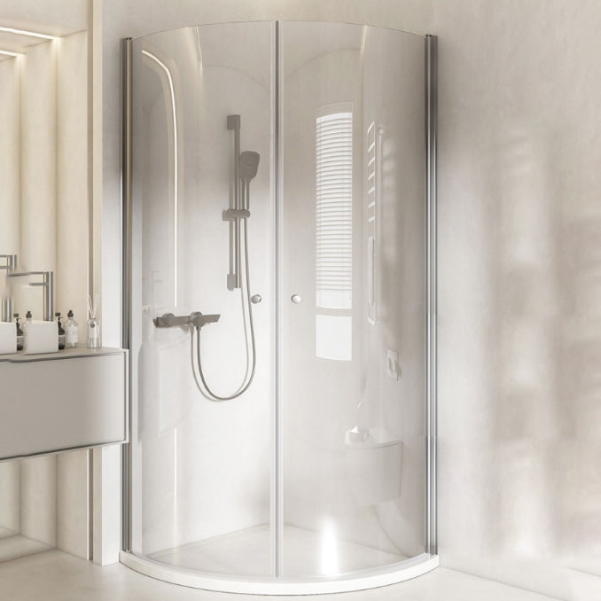 Hinged Door Shower Enclosure Tempered Glass Semi-Frameless Shower Enclosure Gray Clearhalo 'Bathroom Remodel & Bathroom Fixtures' 'Home Improvement' 'home_improvement' 'home_improvement_shower_stalls_enclosures' 'Shower Stalls & Enclosures' 'shower_stalls_enclosures' 'Showers & Bathtubs' 7129001