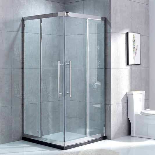 Double Sliding Corner Shower Enclosure Framed Tempered Glass Shower Enclosure Clearhalo 'Bathroom Remodel & Bathroom Fixtures' 'Home Improvement' 'home_improvement' 'home_improvement_shower_stalls_enclosures' 'Shower Stalls & Enclosures' 'shower_stalls_enclosures' 'Showers & Bathtubs' 7129016